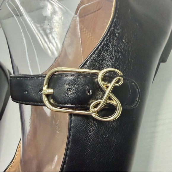 Sam & Libby Fredi Black Mary Jane Gold Buckle Leather Flats Size 8 1/2 - Picture 9 of 16